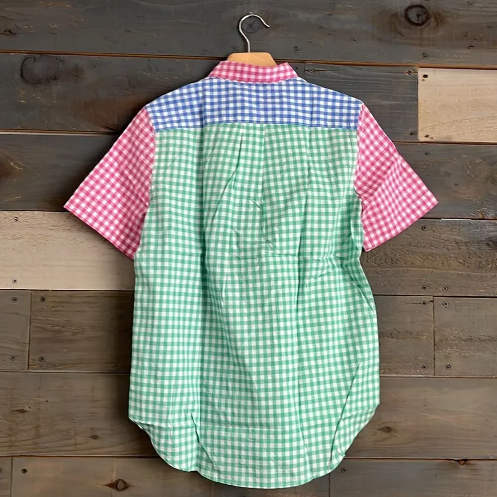 Polo Ralph Lauren Big Boys Short Sleeve Colorblock Check Shirt Poplin L